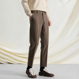 WIAOFELLAS  -  New Autumn And Winter Men's Solid Color Thick Nine-Point Suit Pants Retro Fashion Trend Loose Casual Simple Daily Men's Bottoms