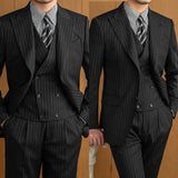 Wiaofellas  -  Commercial Men's Suit 3Pieces Blazer Vest Pants Bow Collar Single Breasted Buckle Work Wear Bussiness Wedding Costume Size Color