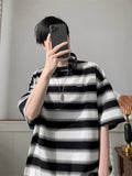 Wiaofellas  -  Summer Drop Shoulder Stripe T Shirts for Men Letter Graphic Fashion Loose Tops New Brand Tees Hip Hop Male Clothing D179