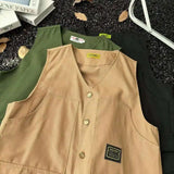 WIAOFELLAS  -  V-neck Men's Tank Tops Single Breasted Solid Color Sleeveless Casual Menswear Loose Pocket Malek Vests Summer