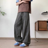 WIAOFELLAS  -  Summer Men's Striped Drawing Straight Casual Pants Fashion High-waisted Loose Wide Leg Trousers Male