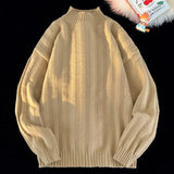 WIAOFELLAS  -  New Korean Loose Round Neck Lazy Style Half High Neck Sweater