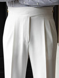Wiaofellas  -  Trousers Men Spring Autumn New Fashion Belt-up High Waist Slim Pants Men Business Casual Solid Color Straight Pants