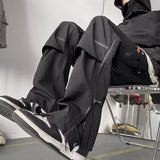 WIAOFELLAS  -  Hong Kong Style Men Cargo Pants Large Pocket Zipper Drawstring Trousers