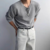 WIAOFELLAS  -  Autumn Men's Solid Color Knitted Long-Sleeved T-Shirt American Retro Fashion Trend Loose Street Casual Breathable Men's New Tops
