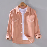 Wiaofellas  -  American Style Cargo Shirt Men Spring Autumn Mens Long Sleeve Shirts Pockets Pure Cotton Casual Shirts Comfortable