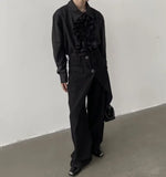 WIAOFELLAS  -  Medieval Palace Style Standing Collar Lotus Leaf Placket Long Sleeve Shirt Neutral Style Design Shirt Men's Performance Costume