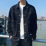 Wiaofellas  -  Denim Jacket Men's Spring and Autumn Style Trendy Handsome Loose and Versatile Japanese Men's Trendy Autumn Work Jacket