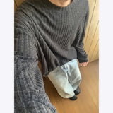 WIAOFELLAS  -  Autumn Long Sleeved T-shirt Men Oversized Retro Striped T Shirt Men Streetwear Korean Loose Round Neck T Shirt Mens Top M-3XL