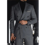 Wiaofellas  -  Elegant Gray Men Suits 2 Piece Fashion Peak Lapel Wedding Party Tuxedo Formal Business Casual Daily Male Suit (Jacket+Pants)