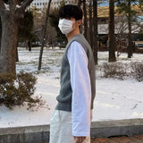 Wiaofellas  -  Knitted Zippers Cardigan Sweater Vest Men Sleeveless Casual Loose Streetwear O Neck Solid Color Coat Luxury Clothing