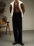 Wiaofellas  -  Fashionable Pleated Suit Trousers Loose Fit Bottoms For Male Mens Old Money Style Autumn Solid Color Pants Daily Outdoor