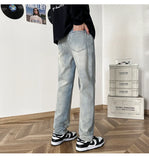 WIAOFELLAS  -  New Autumn Style Versatile Trendy Brand Loose Slimming American High Street Trousers Washed Casual Straight Wide Leg Jeans