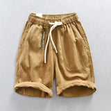 Wiaofellas  -  Summer Thin Ramie Shorts Men's Loose Waist Lace-up Casual Pants Linen Trousers Sugar Color Pants