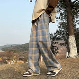 Wiaofellas  -  Vintage American Style Tweed Plaid Men's Pants Loose Straight Wide Leg Casual Trousers Trendy Brand Punk Rock Streetwear