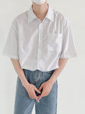 WIAOFELLAS  -  New Men's Casual Business Solid Color Short Sleeve Shirts Classic Pocket Button Up Cargo Shirt Y2K Streetwear Basic Blouse