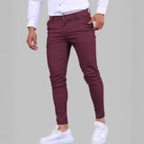 Wiaofellas  -  Men's Burgundy Slim Fit Chino Pants Stretch Skinny Trousers with Button Closure