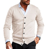 WIAOFELLAS  -  Spring Autumn Mens Solid Color Knitted Cardigan Fashion V-Neck Long Sleeve Slim Fit Sweater Coat with Pockets Men Knit Outwear
