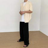 WIAOFELLAS  -  Silk Ice Short Sleeve T-shirt Men's Cardigan Loose Korean Casual T-shirts Summer Thin V Collar Single Breasted Tops 2Y8222