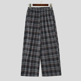 WIAOFELLAS  -  Men Plaid Pants Elastic Waist Joggers Loose Casual Trousers Men Streetwear Korean Style Fashion Male Wide Leg Pants