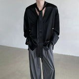 WIAOFELLAS  -  Summer Men's Solid Color Ribbon Casual Shirts Fashion New Long Sleeves Single Button V-neck Tops Male