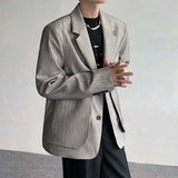 WIAOFELLAS  -  Fake Two Piece Men's Suit Shoulder Padded Design Solid Color Stripe Single Breasted Spring New Male Blazers Fashion