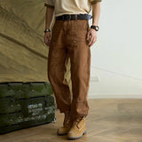 WIAOFELLAS Mens Autumn American Vintage Amekaki Jeans Loose Straight Solid Old Style Pants  New Hardcore Style Thick Wide Leg Pants