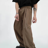 Wiaofellas  -  Mens Y2k Pleated Casual Pants Genderless Fashion Youth Street Retro Solid Color Loose Couple Floor-Length Wide-Leg Pants Unisex