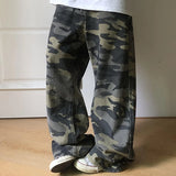 Wiaofellas  -  American Washed Niche Design Camouflage Workwear Jeans Contrast Color Wide Leg Male Trousers New Fashion