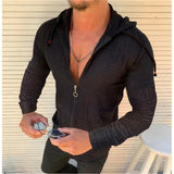 Wiaofellas  -  Men's Plaid Textured Zip Up Hoodie Slim Fit Long Sleeve Casual Lightweight Cardigan T Shirt