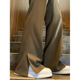 WIAOFELLAS  -  Brown Black Baggy Suit Pants Men Fashion Social Mens Dress Pants Korean Loose Straight Flared Pants Mens Office Formal Trousers