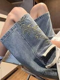 WIAOFELLAS  -  2025 New Men Summer Fashion Floral Embroidery Denim Shorts Male Loose Jeans Shorts Men High Waist Straight Short Pants P893
