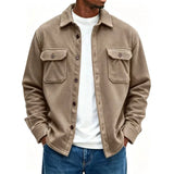 Wiaofellas  -  Men Fleece Shacket Jacket Autumn Winter Lapel Collar Coat Pockets Button Up Casual Loose Overshirt For Daily Streetwear