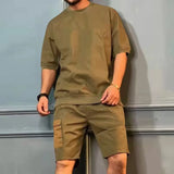 WIAOFELLAS  -  Fashion Summer Men Two Piece Sets O-Neck T-Shirts + Cargo Shorts Suits For Men Harajuku Casual Loose Outfits Streetwear