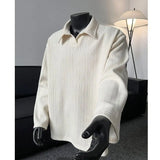 WIAOFELLAS  -  Mens American Style Long Sleeve T Shirt Turn Down Collar Sweatshirt With Wheat Pattern