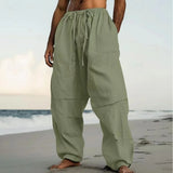 WIAOFELLAS  -  Spring Summer Men Cotton Linen Long Pants Drawstring Trousers Leisure Resort Trousers Men Thin Oversized Loose Straight Leg Pant