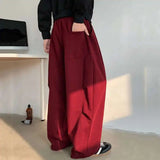 WIAOFELLAS  -  Fleece Thickened Men Sweatpants Drawstring Solid Color Pleated Design Elastic Waist Straight Leg Male Bottom Spring