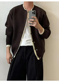 WIAOFELLAS  -  Thickened knitted cardigan fake two pieces wear simple round neck long sleeves lazy layered sweater jacket