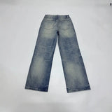 Wiaofellas  -  Men Cleanfit Loose Straight Jeans American High Street Heavyweight Washed Blue A‑Fit Denim Trousers Casual Streetwear Long Pants