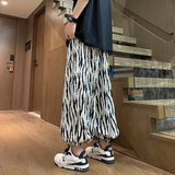 Wiaofellas  -  Summer Men's Tie Dyed Baggy Pants Beading Drawstring Lightweight Printing Casual Wide Leg Trousers Male