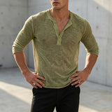 Wiaofellas  -  Men's T Shirt Solid Color V Neck Long Sleeve Loose Casual Men Clothes Streetwear Fashion Leisure Tee Tops For Man