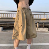 WIAOFELLAS  -  Khaki 7-point Men Summer Thin Japanese Workwear Wide-leg Loose Over-knee Shorts