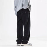 WIAOFELLAS  -  New Men's Vintage Drape Straight Baggy Pant Fleece Solid Color Wide-leg Sweatpants Casual Y2K Streetwear Gym Trousers