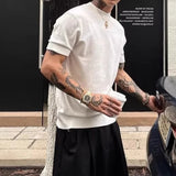 WIAOFELLAS  -  Casual Solid Color Mock Neck T Shirts Men Knitted Short Sleeve Slim Fit Pullover Top Men Spring Summer Stylish Knit T-shirt