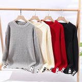 Wiaofellas  -  Trendy Cashmere Blend Fabric Sweater Warm Autumn Winter Wool Knitted Pullover Sweater With Cuff Button Design casual Tops