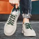 WIAOFELLAS  -  Simple Style Leather Four Seasons Can Wear Low Heels Increase Flat Leisure Walking Non-slip Two-color Men Large Size Trend Shoes