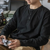 WIAOFELLAS  -  Retro T-shirt Men's Loose Open Neck Long Sleeved Base Shirt Top Trendy