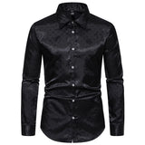 Wiaofellas  -  New Men's Dress Shirts Jacquard Long Sleeve Tops Men Male Business Casual Man Prom Shiny Wedding Shirt LS29