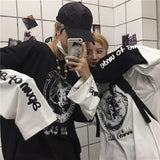 Wiaofellas  -  Men's Fake Two Pieces Printing Patchwork Loose Tops Spring Autumn Hip Hop All-match Youth T Shirts Casual Fashion Men Clothing