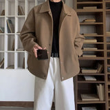 WIAOFELLAS  -  Korean Short Woolen Coat Men's Spring and Autumn Elegant Jacket 2025 New Solid Color Trendy Cool Button Lapel Coat